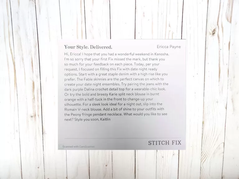 Stitch Fix Note From Box 2